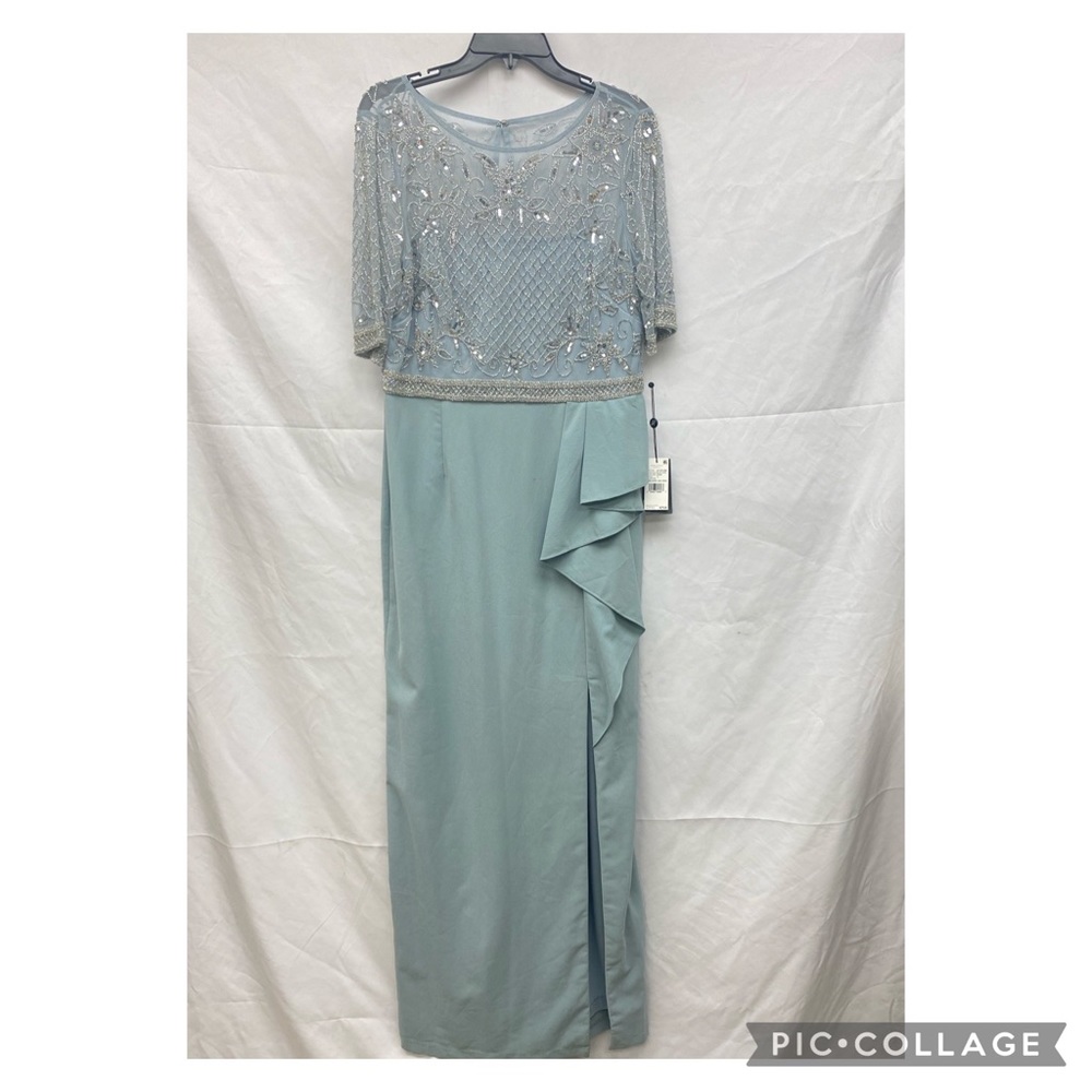 Adrianna-Papell elbow length sleeve beaded bodice long gown - Picture 12 of 14